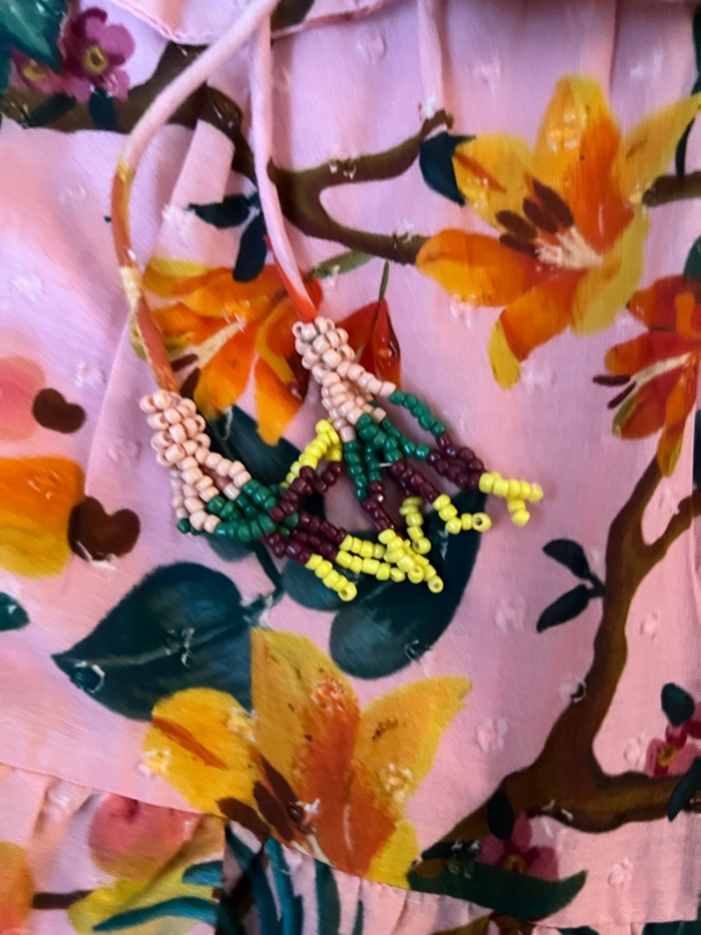 FARM Rio Pink Tropical Floral Tie-Shoulder Tiered Maxi Dress L - Picture 12 of 16